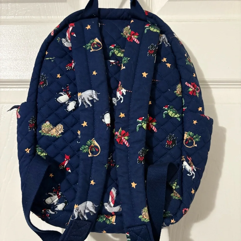 Vera Bradley Small Backpack Bag Quilted Snow Globe Motifs Navy
